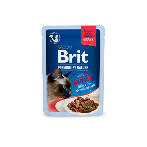 Корм вологий Brit Premium Delicate Fillets in Gravy Lamb for Sterilised для стерилізованих котів філе в соусі ягня 85 г