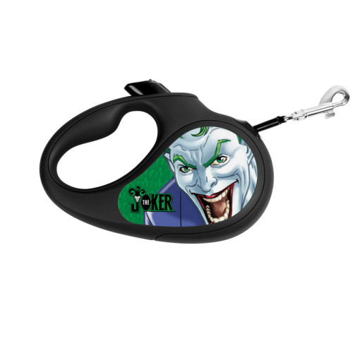 Поводок-рулетка для собак WAUDOG R-leash, рисунок "Джокер Зеленый", M, до 25 кг, 5 м, светоотражающая лента черный