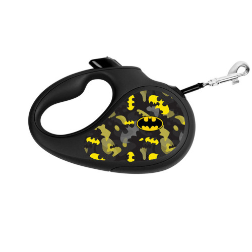 Поводок-рулетка для собак WAUDOG R-leash, рисунок "Бэтмен Узор", L, до 50 кг, 5 м, светоотражающая лента черный