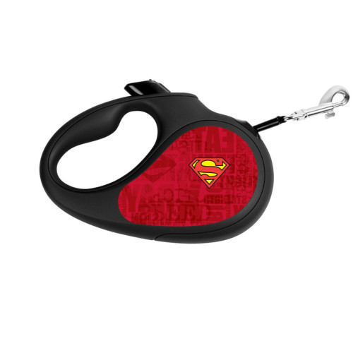 Повідець-рулетка для собак WAUDOG R-leash, малюнок "Супермен Лого червоний", L, до 50 кг, 5 м, світловідбиваюча стрічка чорний