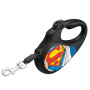 Поводок-рулетка для собак WAUDOG R-leash, рисунок "Супермен Герой", M, до 25 кг, 5 м, светоотражающая лента черный