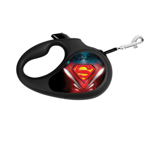 Поводок-рулетка для собак WAUDOG R-leash, рисунок "Супермен Лого", S, до 15 кг, 5 м, светоотражающая лента черный