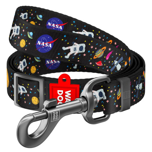 Поводок для собак нейлоновый WAUDOG Nylon, рисунок "NASA", регулируемый, Ш 20 мм, Дл 152-183 см