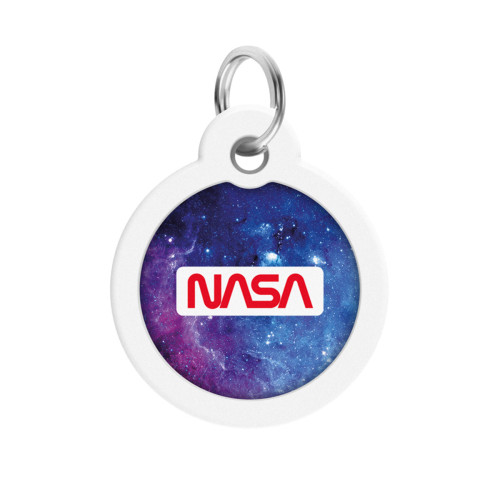 Адресник для собак і котів металевий WAUDOG Smart ID з QR паспортом, малюнок "NASA21", коло, Д 30 мм