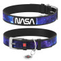 Нашийник для собак шкіряний WAUDOG Design з QR паспортом, малюнок "NASA21", XS, Ш 12 мм, Д 20-28 см, чорний