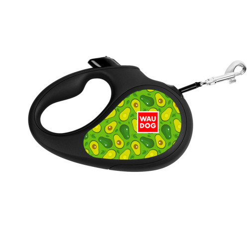 Повідець-рулетка для собак WAUDOG R-leash, малюнок "Авокадо", M, до 25 кг, 5 м, світловідбиваюча стрічка