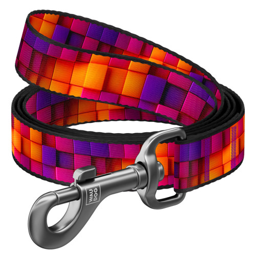 Повідець для собак нейлоновий WAUDOG Nylon, малюнок "Куби 3Д", S, Ш 15 мм, Дов 122 см