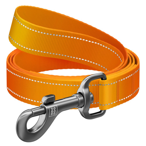 Поводок для собак нейлоновый WAUDOG Nylon Mono светоотражающий, S, Ш 15 мм, Дл 122 см оранжевый