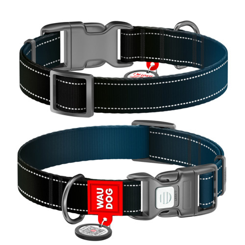 Ошейник для собак нейлоновый WAUDOG Nylon Mono c QR паспортом, светоотражающий, пластиковый фастекс, XL, Ш 25 мм, Дл 37-58 см черный