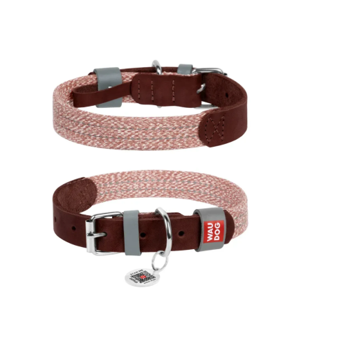 Ошейник для собак из кожи и восстановленного хлопка WAUDOG Classic, M, Ш 20 мм, Дл 30-39 см коричневый