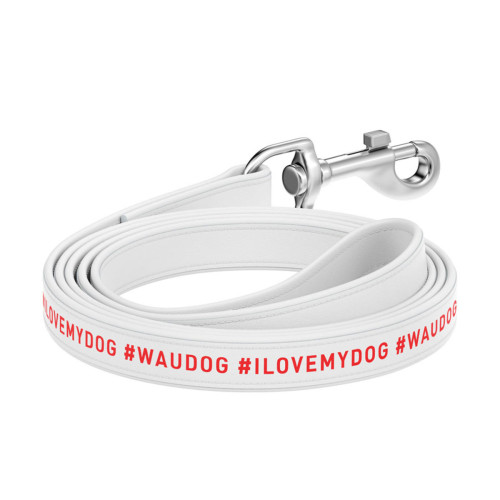 Повідець для собак шкіряний WAUDOG Design, малюнок "я люблю свою собаку", L-XXL, Ш 25 мм, Дов 122 см білий