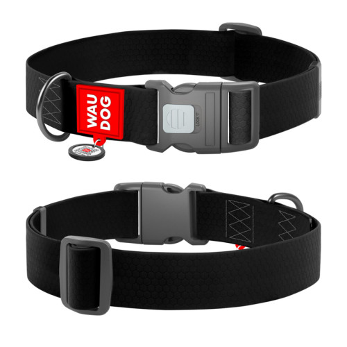 Ошейник для собак водостойкий WAUDOG Waterproof c QR паспортом, пластиковый фастекс, XXL, Ш 40 мм, Дл 46-70 см, черный