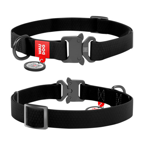 Ошейник для собак водостойкий WAUDOG Waterproof c QR-паспортом, металлическая пряжка-фастекс, Ш 20 мм, Дл 28-40 см черный