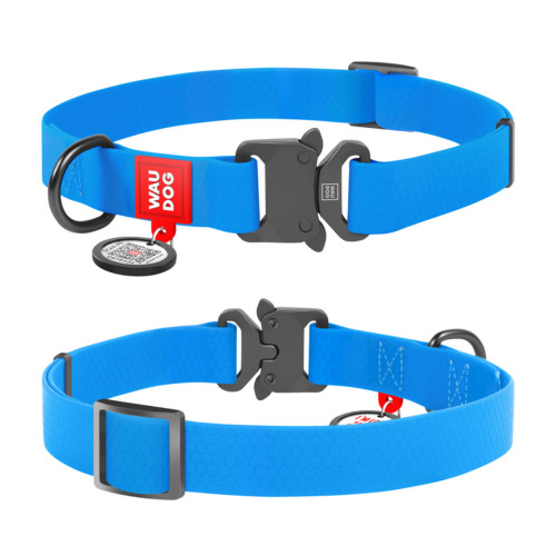 Ошейник для собак водостойкий WAUDOG Waterproof c QR-паспортом, металлическая пряжка-фастекс, Ш 20 мм, Дл 28-40 см голубой