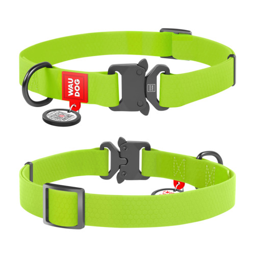 Ошейник для собак водостойкий WAUDOG Waterproof c QR-паспортом, металлическая пряжка-фастекс, Ш 20 мм, Дл 28-40 см салатовый