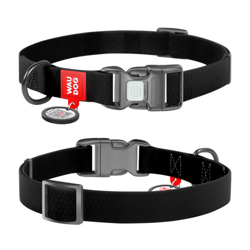 Ошейник для собак водостойкий WAUDOG Waterproof c QR-паспортом, пластиковая пряжка-фастекс, Ш 20 мм, Дл 28-40 см черный