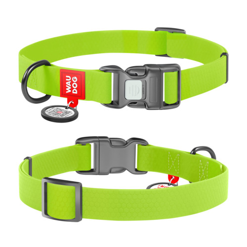 Ошейник для собак водостойкий WAUDOG Waterproof c QR-паспортом, пластиковая пряжка-фастекс, Ш 20 мм, Дл 28-40 см салатовый
