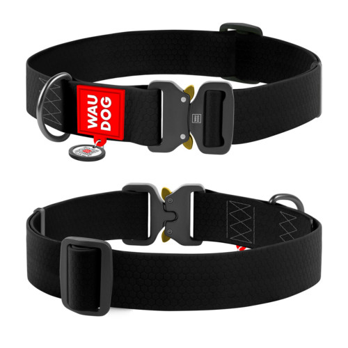 Ошейник для собак водостойкий WAUDOG Waterproof c QR-паспортом, металлическая пряжка-фастекс, Ш 40 мм, Дл 46-70 см черный