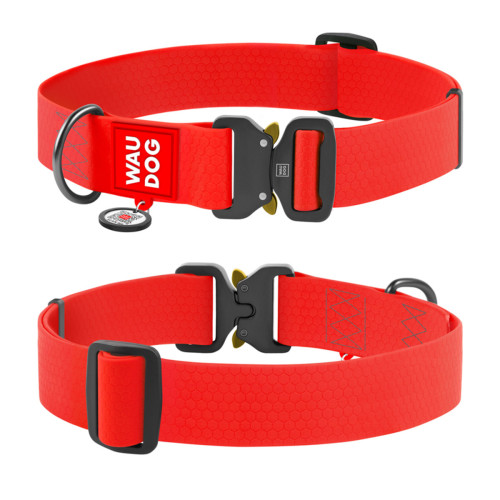 Ошейник для собак водостойкий WAUDOG Waterproof c QR-паспортом, металлическая пряжка-фастекс, Ш 40 мм, Дл 46-70 см красный