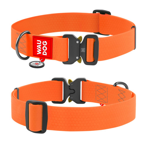Ошейник для собак водостойкий WAUDOG Waterproof c QR-паспортом, металлическая пряжка-фастекс, Ш 40 мм, Дл 46-70 см оранжевый