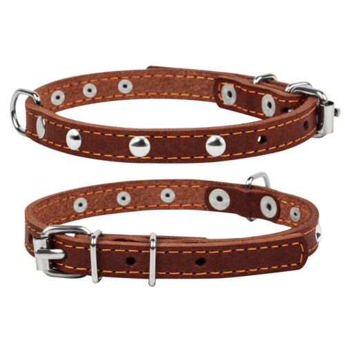 Ошейник "CoLLaR"  для собак одинарный с украшениями (ширина 14мм, длина 27-35см) коричневый