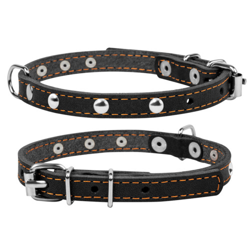 Ошейник "CoLLaR" для собак одинарный с украшениями (ширина 12мм, длина 24-32см) черный