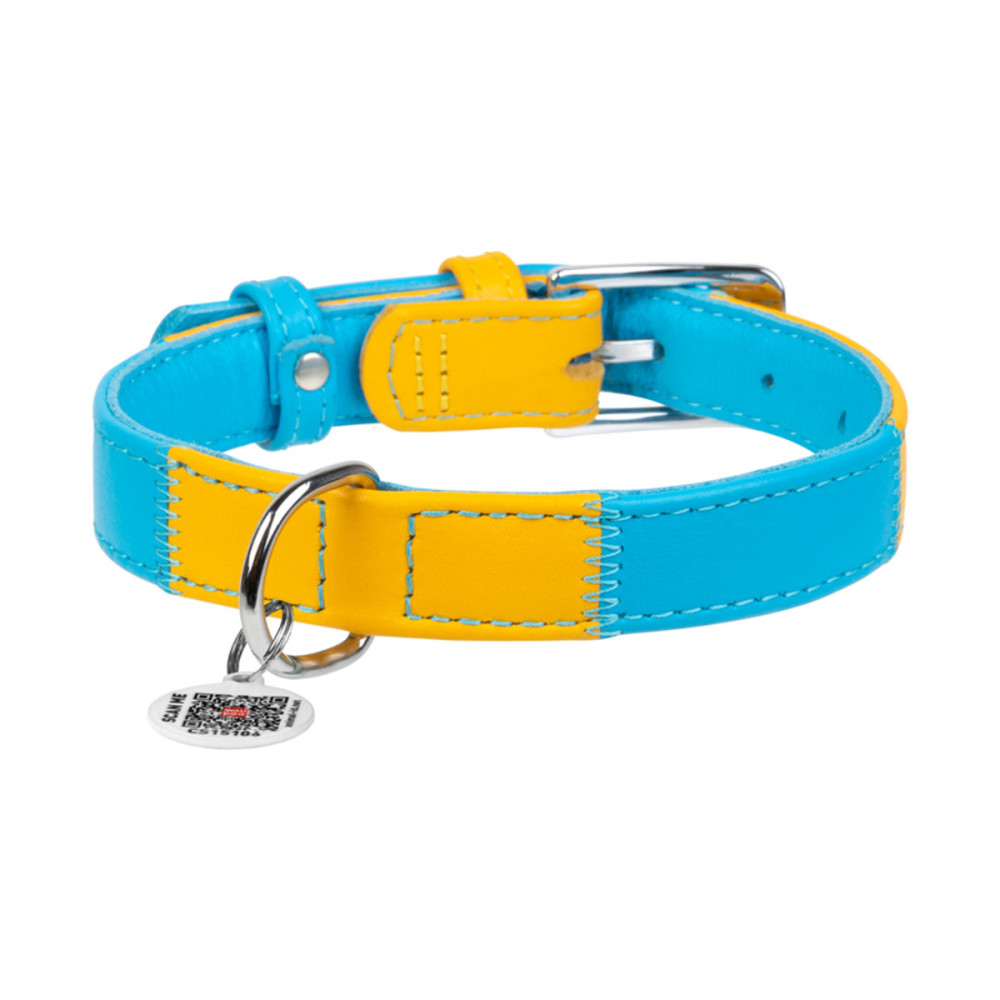 Ошейник для собак кожаный WAUDOG Glamour с QR паспортом, "Colors of freedom", XL, Ш 35 мм, Дл 46-60 см