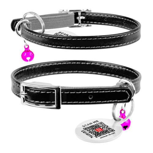 Нашийник для котів шкіряний WAUDOG Glamour з QR паспортом, без прикрас, XXS, Ш 9 мм, Дов 22-30 см чорний