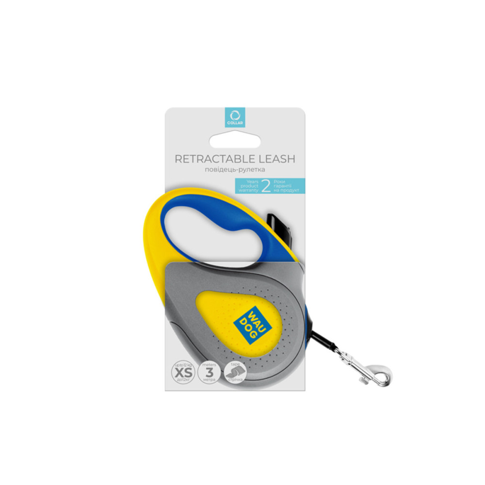 Повідець-рулетка для собак WAUDOG R-leash, малюнок "Colors of freedom", XS, до 12 кг, 3 м, світловідбивна стрічка