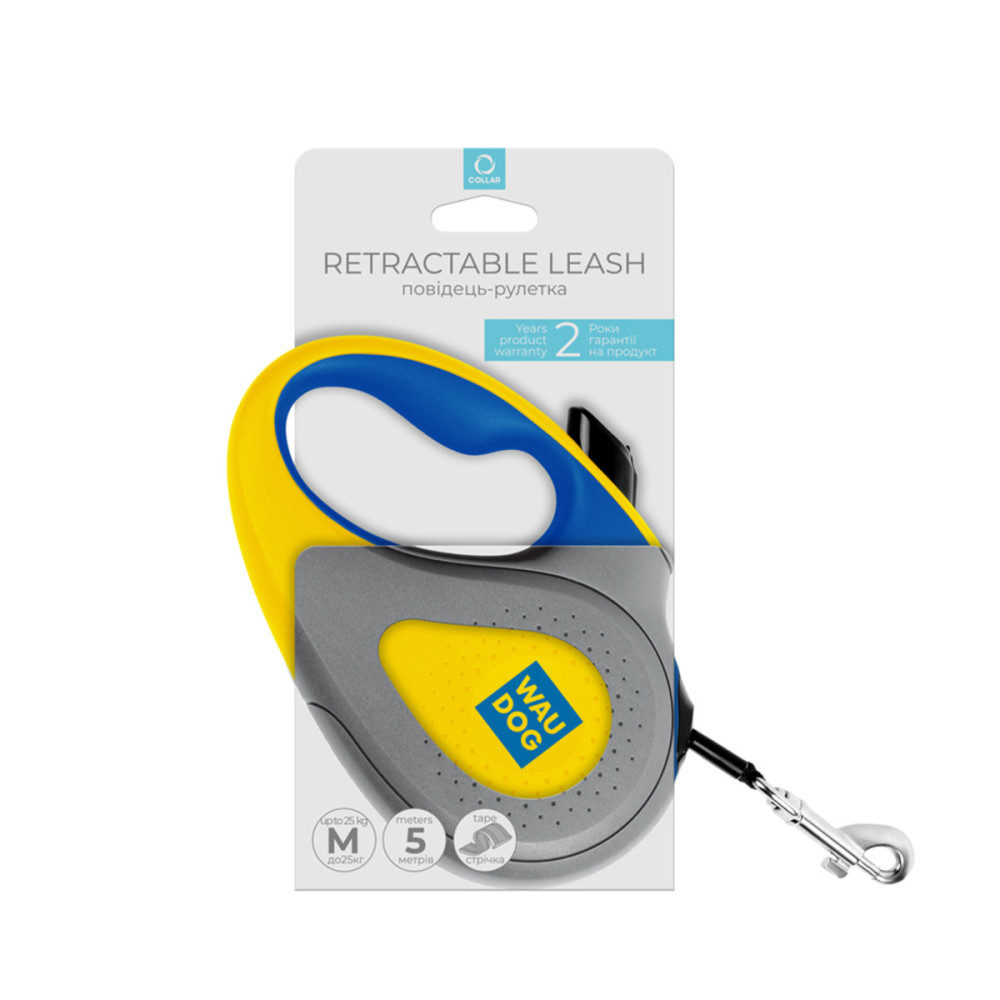 Поводок-рулетка для собак WAUDOG R-leash, рисунок "Colors of freedom", M, до 25 кг, 5 м, светоотражающая лента