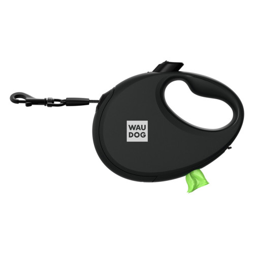 Поводок-рулетка для собак WAUDOG R-leash с контейнером для пакетов, светоотражающая лента, M, до 20 кг, 5 м, черная