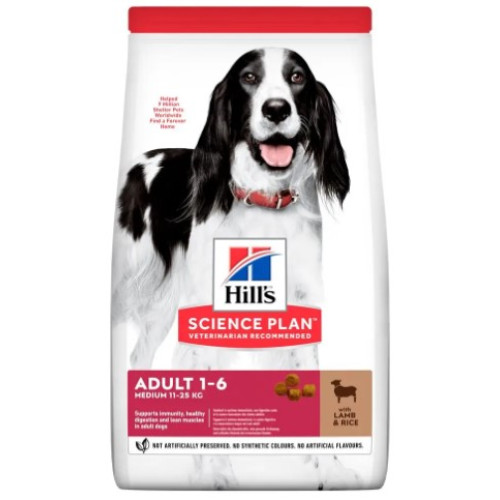Сухий корм Hill’s Science Plan Adult Medium Breed для дорослих собак середніх порід, з ягням та рисом, 14 кг