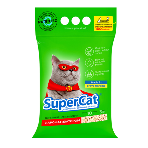 Древесный наполнитель для кошачьего туалета Super Cat Зеленый (с ароматизатором) 3 (кг)