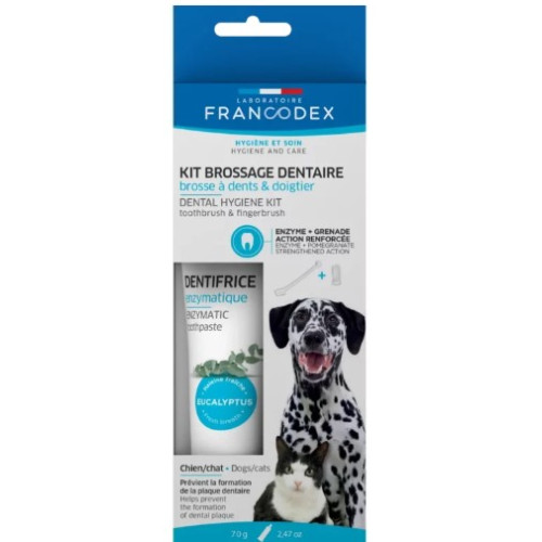 Набір для чищення зубів – ензимна зубна паста та 2 щітки Laboratoire Francodex Enzymatic toothpaste для собак та котів, 70 г