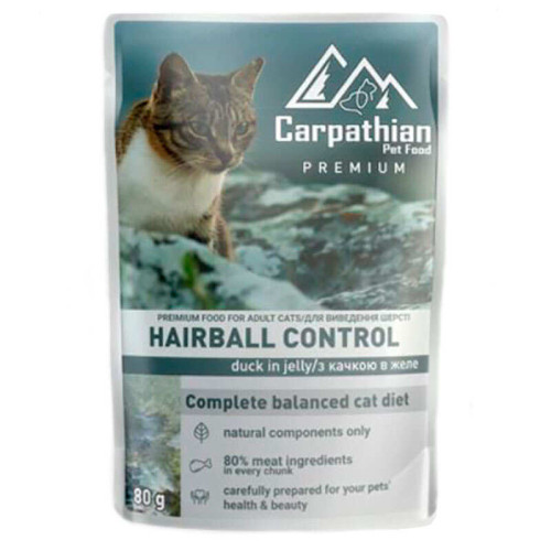 Влажный корм для кошек Carpathian pet food Hairball control Утка в желе (для вывода шерсти) 80г