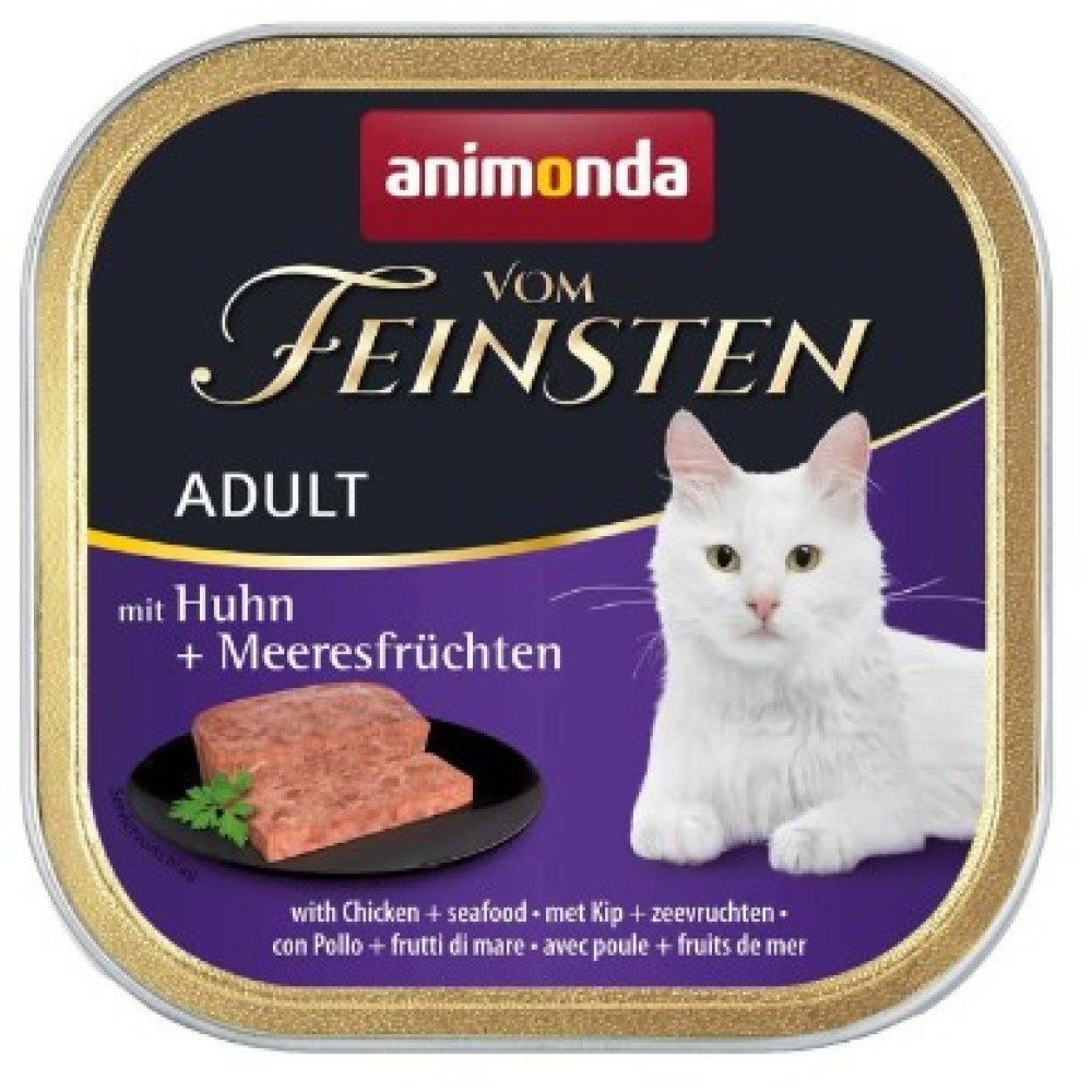 Вологий корм для котів Animonda Vom Feinsten Adult, консерва з куркою та морепродуктами, консерва 100 г