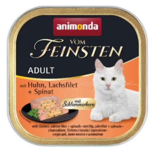 Вологий корм для котів Animonda Vom Feinsten Adult консерви з куркою та лососем зі шпинатом, консерва 100 г