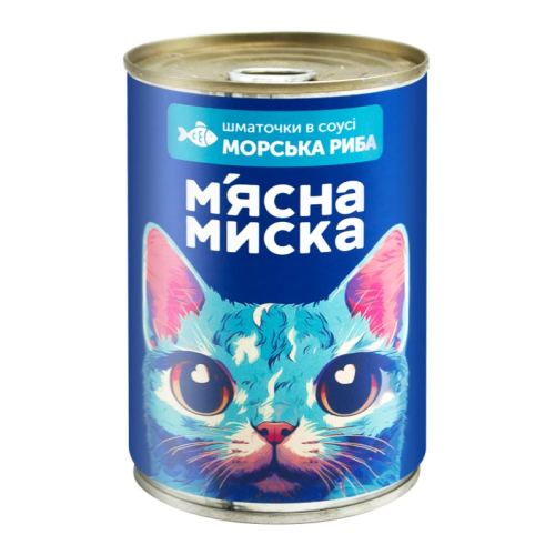 Влажный корм для взрослых кошек Мясная миска кусочки в соусе с морской рыбой 415 г