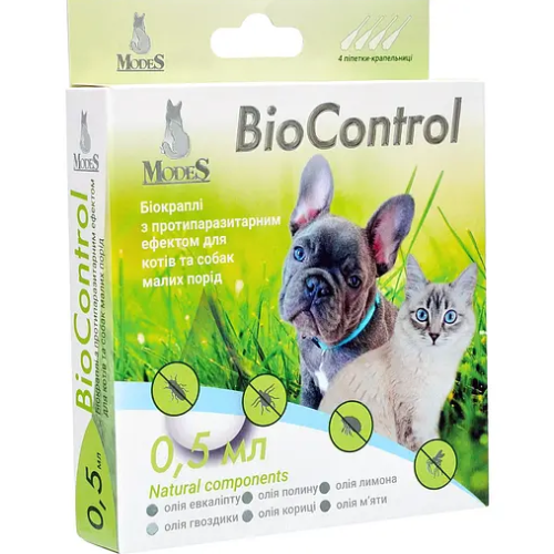 Противопаразитарный препарат для кошек и собак малых пород Modes BioControl капли - 0,5 мл