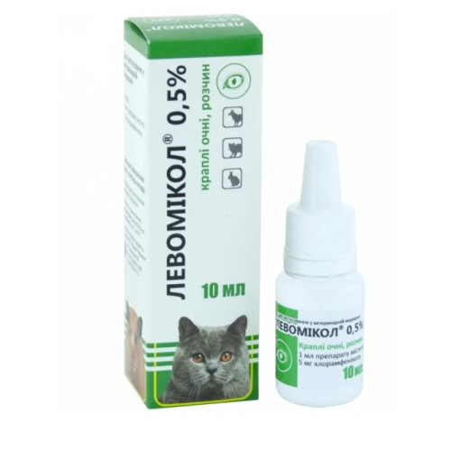 Антимикробный препарат для животных Фарматон Левомикол 0.5% глазные капли - 10 мл