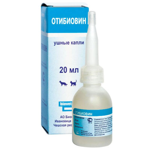 Противомикробный препарат для собак и кошек Bioveta Отибиовин ушные капли - 20мл