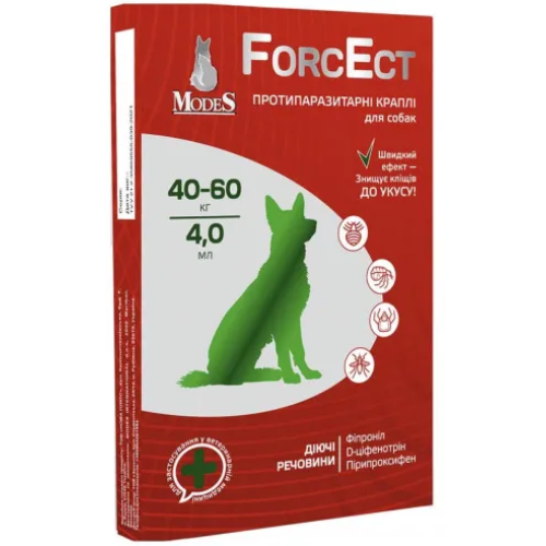 Протипаразитарний препарат для собак і цуценят 40-60 кг Modes ForcEct 4,0 мл краплі - упаковка 3 шт