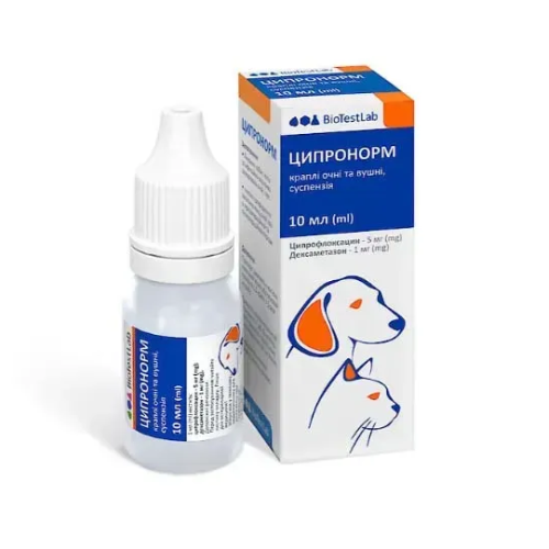 Противоинфекционный препарат для собак и кошек BioTestLab Ципронорм капли (глазные, ушные) суспензия - 10 мл