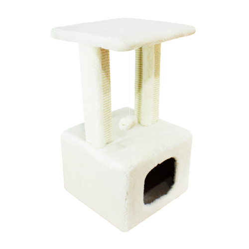 Когтеточка для кошек Lucky Pet Дом "Грот Люкс" домик, мех, белый - 33x33x64см