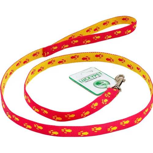 Повід капроновий для собак Lucky Pet "Лапки" 1,6см х  1,2м (червоно-жовтий)        