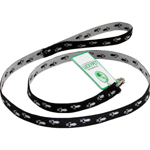 Повод капроновый для собак Lucky Pet "Лапки" 1,6см х 1,2м (черно-серый)