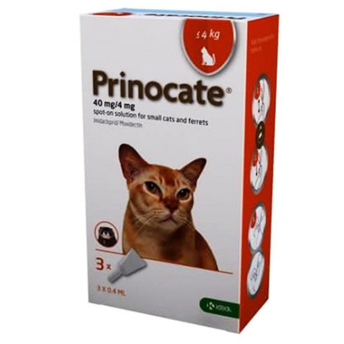 Протипаразитарні краплі для котів до 4кг KRKA Прінокат 40мг/4мг піпетки 3шт по 0,4мл