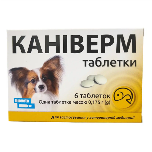 Антигельминтный препарат для собак, котов и щенков малых пород Bioveta Каниверм (1таблетка на кг/0,5-2 веса) - 6шт