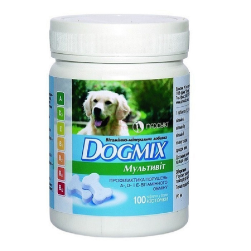 Витаминно-минеральная добавка для собак Продукт DOGMIX (мультивит) таблетки - 100 шт (упаковка - 24 шт)
