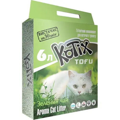 Наполнитель соевый для кошачьего туалета Kotix Tofu Green Tea - 6 л (зеленый чай)